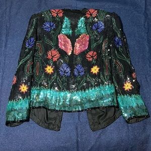 Scala Vintage Silk Beaded Sequin Floral Jacket